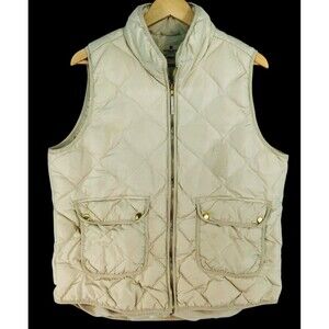 Woolrich Puffer Vest Quilted Duck Down Womens XL Cream Color Full Zip pockets